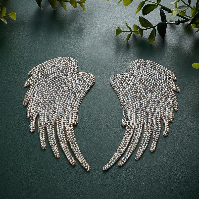 BEUNITONE 1Pair Wings Rhinestone Patch Iron On Embroidered Patches Backpack Clothing Patches Crystal Bling Angle Wings Garment Patch for DIY Jeans Handbags Backpacks Jacket Shoes Hat T-Shirt Decor - Image 4